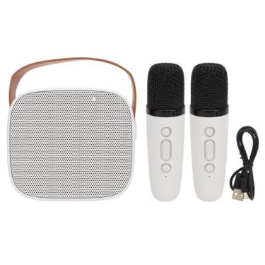 Imagem de Vomeko P2 Mini Machine de karaokê com microfone sem fio, alto -falante portátil de Bluetooth para crianças adultos, bateria de 2000mAh, som de 115db de som alto, efeitos de (White Double Mic)