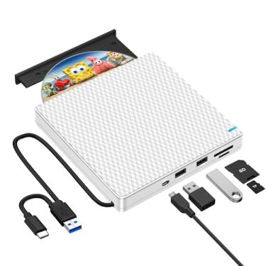 Imagem de Guamar Unidade externa de CD/DVD para laptop, USB 3.0 e tipo-C gravador de CD portátil ROM +/- RW DVD Player com SD/TF e 2 portas USB, unidade de disco óptico para Mac, iMac, MacBook, desktop, PC,