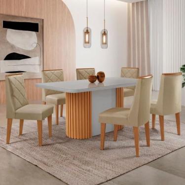 Imagem de Mesa de Jantar Aspen 180cm Tampo MDF Vidro com 6 Cadeiras Isadora Mode