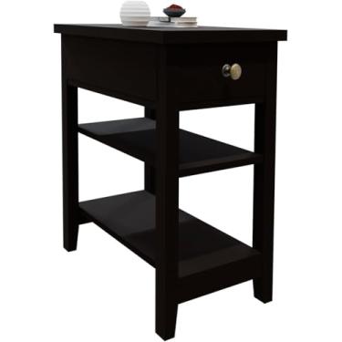 Imagem de Ceredeme Mesa de canto com gaveta e prateleiras duplas, mesa lateral, sofá, mesa de cabeceira para espaços pequenos, sala de estar, quarto, escritório