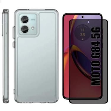 Imagem de [GL CASES] Kit Capa Moto G84 Case Capinha Motorola G84 Anti Impacto Reforçada Silicone Transparente Resistente NÃO AMARELA + Película Privacidade Vidro 3D Anti Spy Espião Cobertura Proteção Total