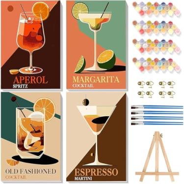 Imagem de Kit de pintura por números para adultos - Cavalete de madeira, tinta de coquetel por números com moldura, kits de pintura retrô para adultos por números em tela, vintage fácil pintura a óleo artística