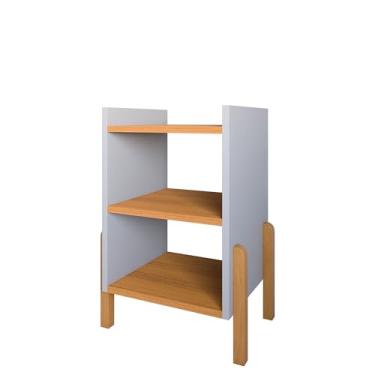 Imagem de Mesa De Cabeceira Para Quarto Com Prateleira Pé Madeira Maciça Sofia (Cinza/Cedro)