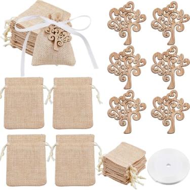 Imagem de SUPERFINDINGS 36 sacos de batizado, árvore da vida, sacos de presente com cordão e 1 rolo de fita de cetim de rosto único para embrulhar lembrancinhas de festa de aniversário e casamento