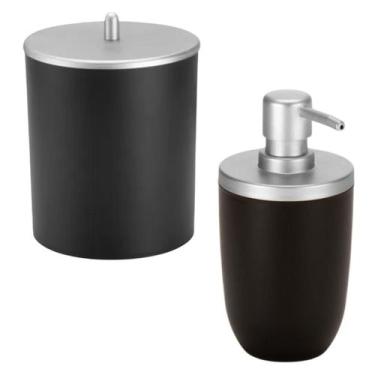 Imagem de KIT BANHEIRO COZINHA ARTHI porta sabonete e lixeira, Preto/Cromado