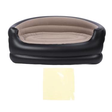 Imagem de AUNMAS Sofá Duplo Inflável para Casais 2 Pessoas Blow Up Cadeir Love Lounge Wide Lounge PVC Velvet Air Couch Portátil para Piquenique de Acampamento de Praia Externa Em Interior Com (BROWN)