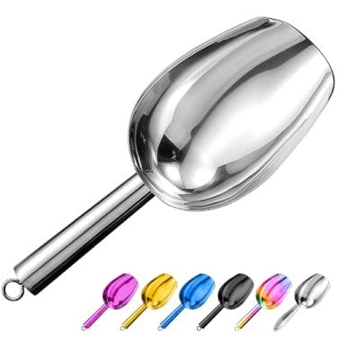 Imagem de scopbinsa Pá de Gelo de Metal 8 Oz, Pequena Pá de Gelo de Aço Inoxidável para Máquina de Gelo, Balde de Gelo, Cozinha, Freezer, Bar, Festa, Casamento, Multiuso para Pá de Pipoca, P (8 Onças, Prata)