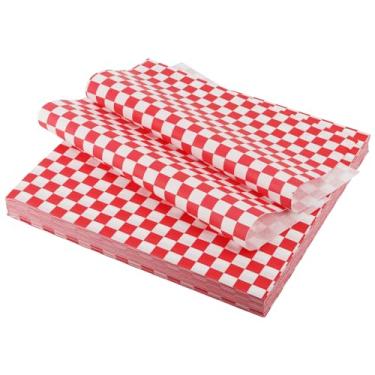 Imagem de SENJEOK 500 Folhas De Papel Xadrez Para Delicatessen, 30 X Cm, Encerado Vermelho E Branco, Forros Cestas Alimentos A Granel, Embalagem Piquenique Festa Feira Pães