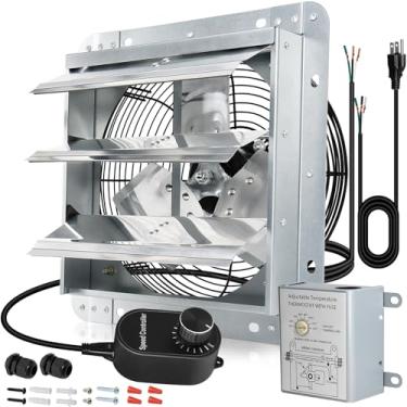 Imagem de Hiorucet Exaustor de obturador montado na parede de 30,5 cm para garagem, estufa, loja, sótãos, galinheiro, porão, exaustor com veneziana de baixo ruído de alto desempenho com termostato e controlador