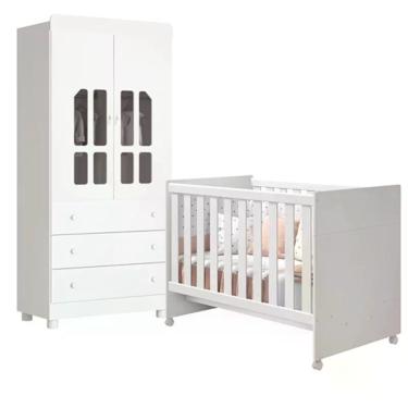 Imagem de Quarto Infantil Katatau com Guarda Roupa 2 Portas e Berço - Reller Móveis Branco Brilho