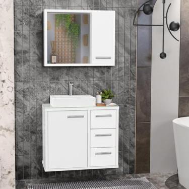 Imagem de Gabinete para Banheiro com Tampo de Vidro Cuba de Sobrepor e Espelheir