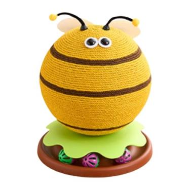 Imagem de FJMQHU Arranhador de Sisal Natural para Gatos com Bola de Brinquedo E Base Pesada para Uma Experiência de Brincadeira Segura, Abelha