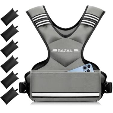 Imagem de BAGAIL Colete com peso ajustável, 1,8-4,5 kg/5,4-8,2 kg/9-14,5 kg, colete de corrida para homens e mulheres com 6 pesos e bolso grande, colete de peso para exercícios em casa, corrida, caminhada e