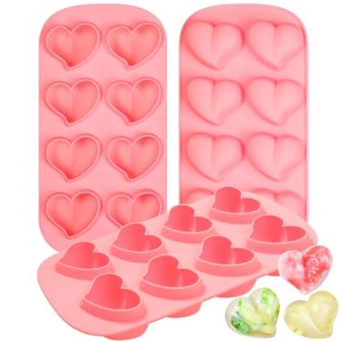 Imagem de Webake Bandejas de cubos de gelo Heart Shpaed, moldes de silicone de coração de 8 cavidades para uísque, coquetéis, chocolate, cubos de gelo, doces com formas divertidas (pacote com 3)