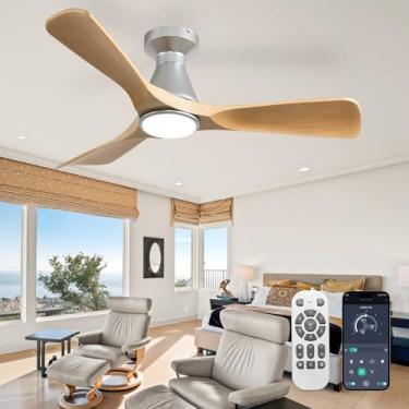 Imagem de Depuley Ventiladores de teto com luzes e controle remoto: Ventilador de teto de baixo perfil para quarto - Ventilador interno e externo regulável com temporizador de madeira de controle de aplicativo
