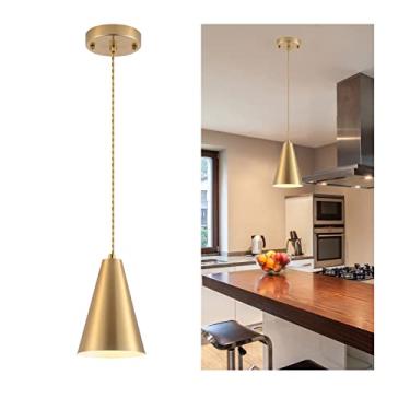 Imagem de Luzes pendentes de latão ilha de cozinha, luminárias douradas para sala de jantar sobre mesa com cúpula de metal, mini lustres vintage modernos, cordão ajustável para pendurar no bar, pia (1 pacote)