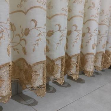 Imagem de Cortina Para Bastão De Voil Linho Bordado Gripir Luxo Forrada 4,00x2,5