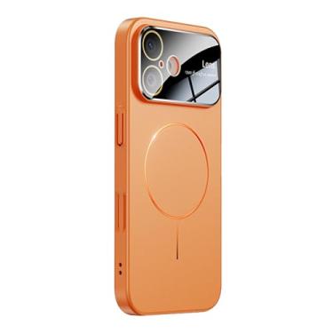 Imagem de Omio Capa magnética para iPhone 16 Plus compatível com MagSafe, protetor de lente de câmera de vidro embutido, visor de logotipo de janela grande, proteção contra quedas de grau militar, capa fosca