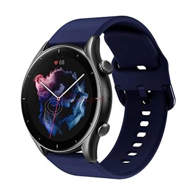 Imagem de Pulseira de Silicone fecho colorido Marca 123Smart Para Gtr 4 Gtr3 Gtr 2 Gtr 2 Nova Versao Gtr 47mm Stratos 1 2 E 3 Pace Gt 1 2 3 4 5 46mm Cheetah Round Pro Bip 5 E 6 Balance - Azul Marinho