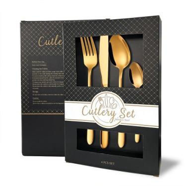 Imagem de Jogo De Talheres Inox Luxo, 8 Peças - Dourado, Preto E Rose. - Cutlery