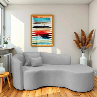 Imagem de Recamier Curvo Orgânico 180cm 3 Lugares Lado Direito para Sala de Estar Linho Londres Cinza Claro