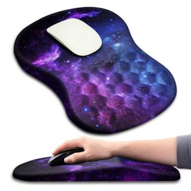 Imagem de Hokafenle Mouse pad ergonômico suporte de pulso com design de massagem, descanso de pulso para alívio da dor Mousepad com espuma de memória e base de poliuretano antiderrapante, mouse pads para mouse e mesa sem fio (30 x 20 cm, galáxia)