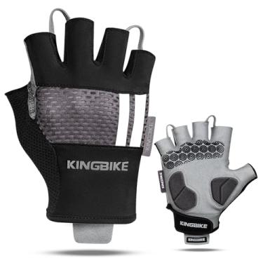 Imagem de BATFOX Luvas de ciclismo para homens e mulheres, luvas de mountain bike de meio dedo, com almofada antiderrapante para absorção de choque para ciclismo, academia, treino, atividades ao ar livre