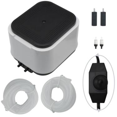 Imagem de Bomba de ar de aquário ultra silenciosa para tanques de peixes grandes de até 600 galões - aerador ajustável de saída dupla de 10 W 260 GPH com pedras de ar, tubulação e válvula de retenção - caixa