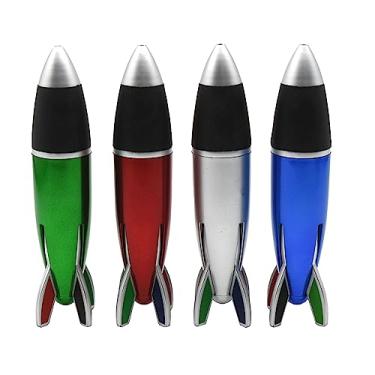 Imagem de Lopenle 8 peças Shuttle 4 em 1 canetas multicoloridas em forma de foguete canetas esferográficas retráteis de 4 cores para escola, casa, escritório, festa, Natal, papelaria