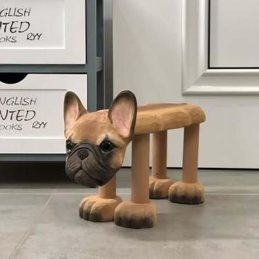 Imagem de mwpqbd Banqueta criativa de madeira maciça esculpida à mão, formas de animais de estimação, perfeitas para decoração de casa, troca de sapatos, sala de estar, mesa de chá ou crianças (A cachorro C 30
