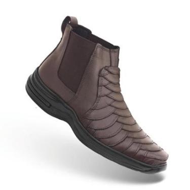 Imagem de Botina Masculina Couro Escamada Leve Macia Country Vaqueiro Confortável Marrom Preto Marrom-Masculino