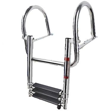 Imagem de Escada telescópica para barco, pontão, 4 degraus, escada, telescópica, dobrável, para entrada traseira, escada, escada, para piscina, pontão, escada de piscina