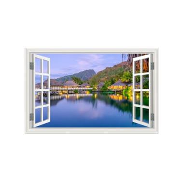 Imagem de Falsas Janelas Paisagens Impressões em Tela-Casa Lago-Quadro Arte Moderna-Natureza Pintura Decoração Parede 20x30cm Sem Moldura