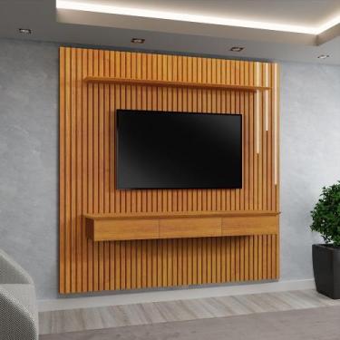 Imagem de Painel Ripado Lyon com Nicho Lyon 3 Gavetas Led e Prateleira para TV a