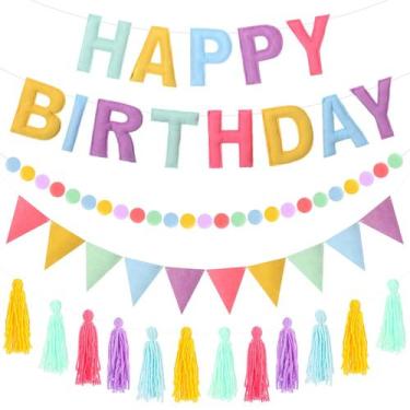 Imagem de Decoração de aniversário Mindsoft Felt Happy Birthday Banner
