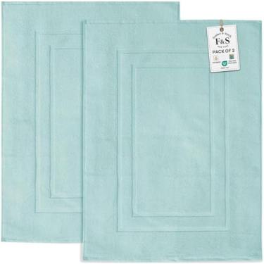 Imagem de Feather & Stitch 2 peças tapetes de banho tipo toalha (76 x 53 cm) Tapete felpudo 100% algodão, antiderrapante, spa, tapetes de chuveiro [NÃO é um tapete de banheiro], tapetes laváveis macios