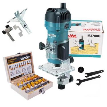 Imagem de Tupia Manual Makita 530W com Kit 12 Fresas Vonder de Alta Precisão  Pr