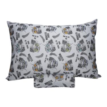 Imagem de Jogo de Lençol Solteiro KazzaVip Malha Misto 70% Algodão e 30% Poliéster Estampado com Elástico 2 Peças Truk Road Gray Branco