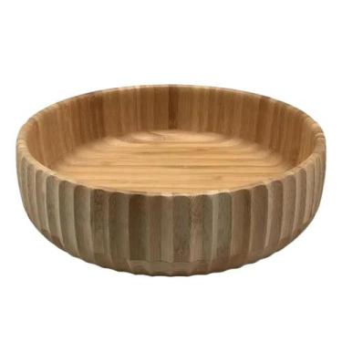 Imagem de Tigela Bowl Saladeira De Bambu Grande Salada Frutas Canelado Alimento 