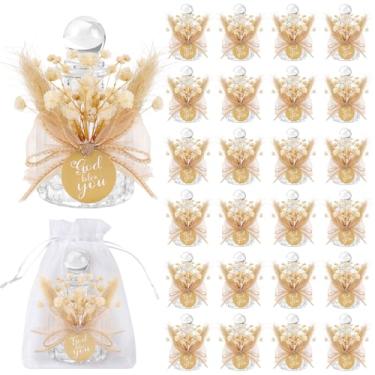 Imagem de Conjunto de 24 garrafas de água benta, lembrancinhas católicas de batismo de vidro a granel para convidados recipiente de água cristã com sacos de organza floral laço para presentes de comunhão igreja