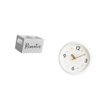 Imagem de Fenteer Organizador de Controle Remoto de Madeira Retrô E Relógio de Parede Moderno E Silencioso para Mesa de Escritório em Casa, Sofá, Mesa de Cabeceira, Sal