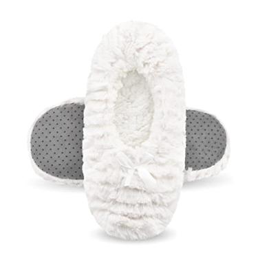 Imagem de DICUIRD Meias femininas aconchegantes e quentes de sola macia com aderência, forro de lã felpuda, chinelos de casa com parte inferior antiderrapante, Branco, 5-7.5