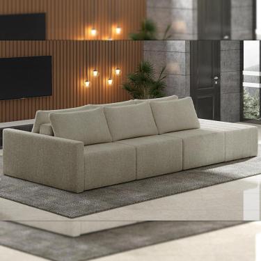 Imagem de Sofá Ilha Modulado Milos 312cm Puff Lateral Bouclê Bege Escuro G33 - Gran Belo