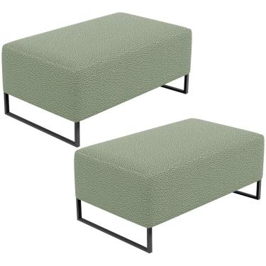 Imagem de Kit 02 Puffs Decorativo Sala De Estar Cléo 90cm Base De Ferro Preto W01 Bouclê Oliva - Lyam Decor