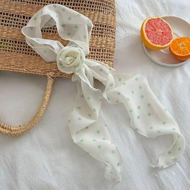 Imagem de Cachecol rosa de bolinhas verdes – Cachecol de chiffon com toque de seda com clipe de cabelo de flor rosa, faixa de cabeça vintage leve, acessório de casamento para madrinha de casamento para mulheres