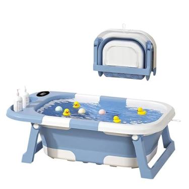 Imagem de Banheira Bebê Dobrável com Termômetro Digital, Portátil e Compacta para Viagem e Apartamento (Azul)
