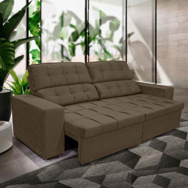 Imagem de Sofá Retrátil Reclinável Molas 250cm Veludo Barcelona Marrom