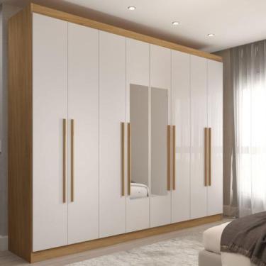 Imagem de Guarda-Roupa Ele e Ela 8 Portas 4 Gavetas com Espelho Off White/Cinamo