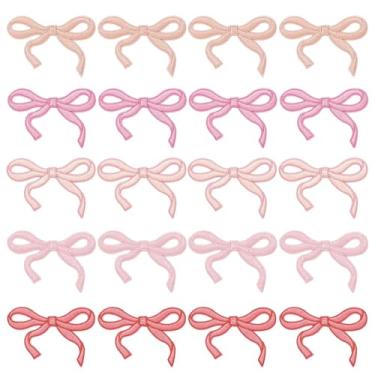 Imagem de 20 peças de 5 cores rosa lindo laço de ferro em remendos, bordado feminino laço costura artesanato aplique aplique decoração para meninas crianças roupas chapéus calças jeans camisa vestido jaquetas