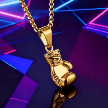Imagem de Colar de luva de boxe prata/ouro para homens, colares de luta, gótico, pingente, joias punk, One Size, Aço inoxidável, Sem Pedra Preciosa